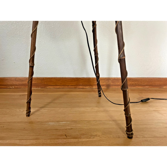 Vintage Bamboo Tripod Floor Lamp with Rattan Shade - Picture 6 of 8